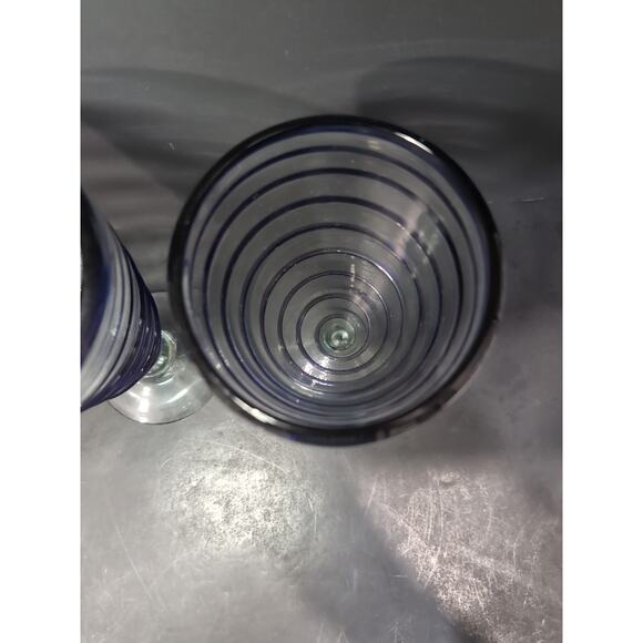 Artisan Mexican Glass Set, Cobalt Blue Swirl Design, Stemmed Glasses, Home Décor - Picture 6 of 9